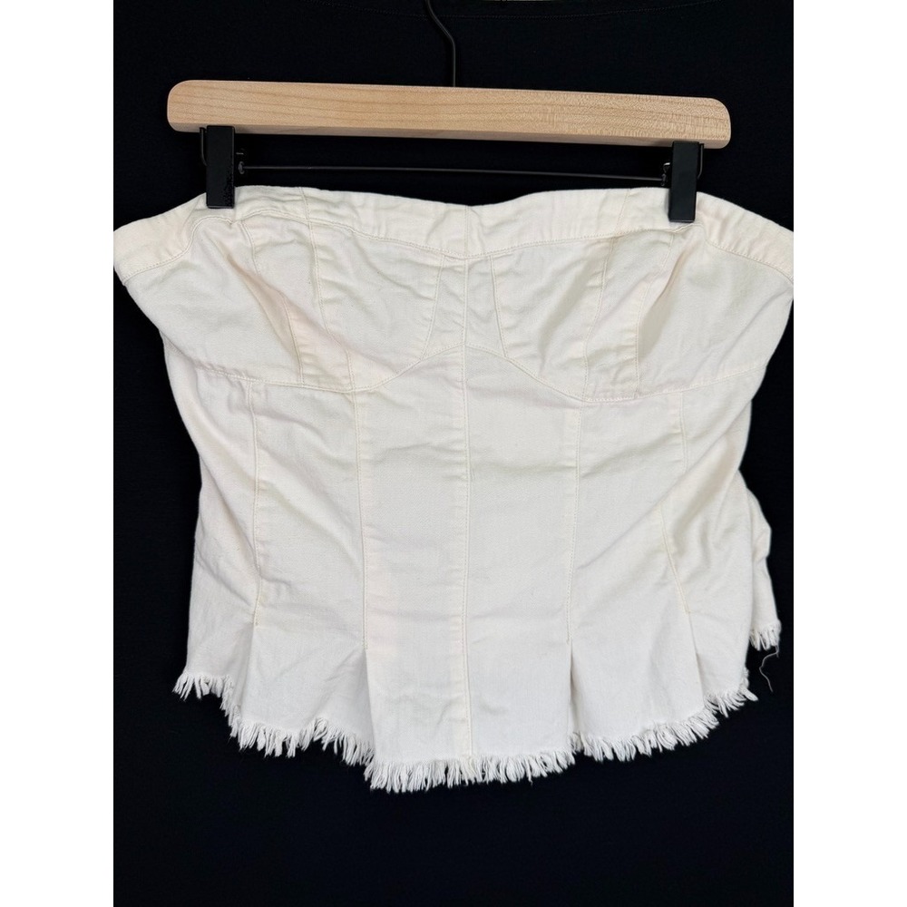 Free People Intimately White Denim Corset Bustier Top Frayed Hem Plus Size XL